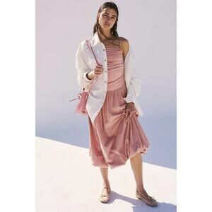 New FREE PEOPLE Beach Liza Drop-Waist Midi Dress MEDIUM Tuscany Ruched